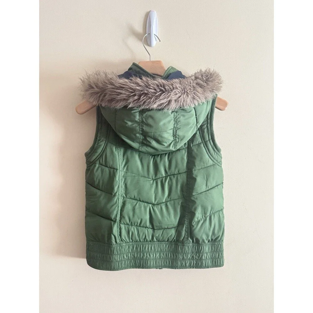 Vintage Y2K 2000s Mossimo Warm quilted Fur Hooded green vest‎ Medium